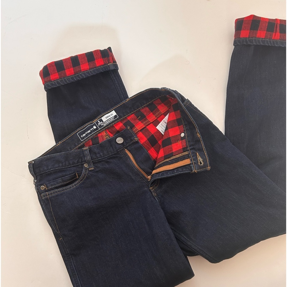 CARHARTT Original Relaxed Fit Holiday BLAINE FLANNEL-LINED Dark Blue Jeans